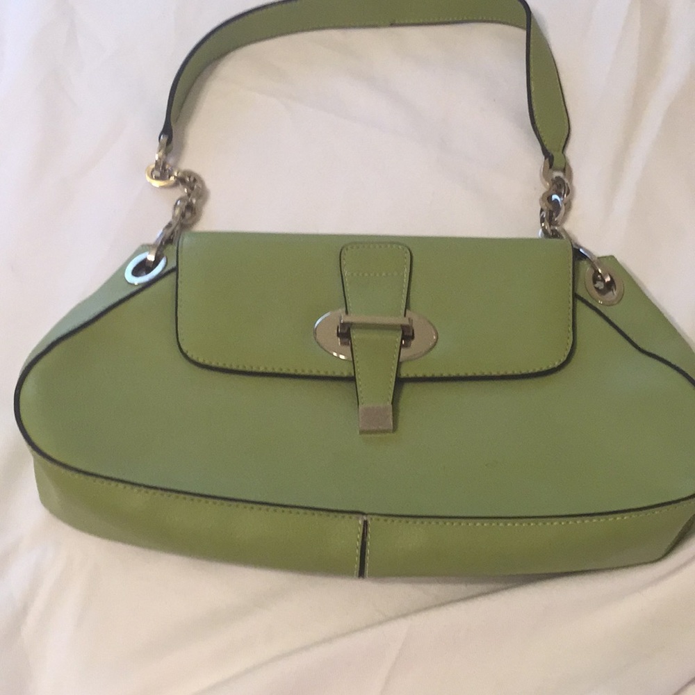 Adorable green bags/ chain/ leather handle.